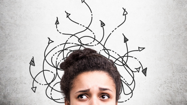 A female professional looks confused while navigating poor job listings. Arrows swirl above her head to represent confusion.