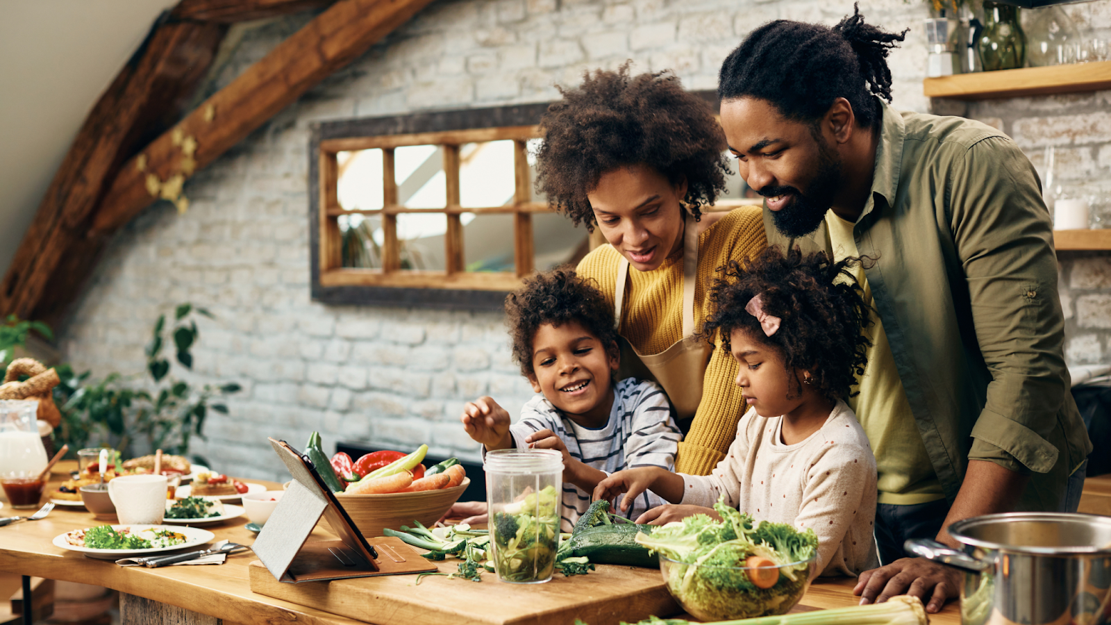 A working professional enjoys a better work-life balance, cooking dinner at home with her husband and children